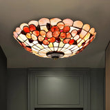 Tiffany Flower Pattern Shell Glass Flush Mount Light Image - 5