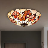 Tiffany Flower Pattern Shell Glass Flush Mount Light Image - 6