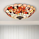 Tiffany Flower Pattern Shell Glass Flush Mount Light Image - 6