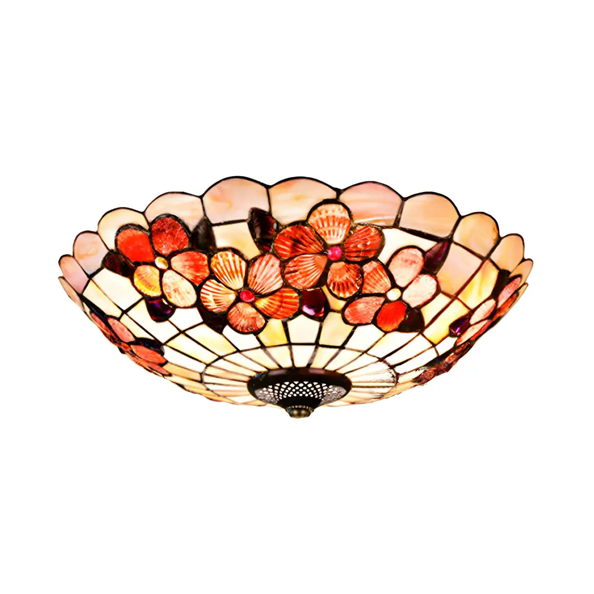 Tiffany Flower Pattern Shell Glass Flush Mount Light Image - 7