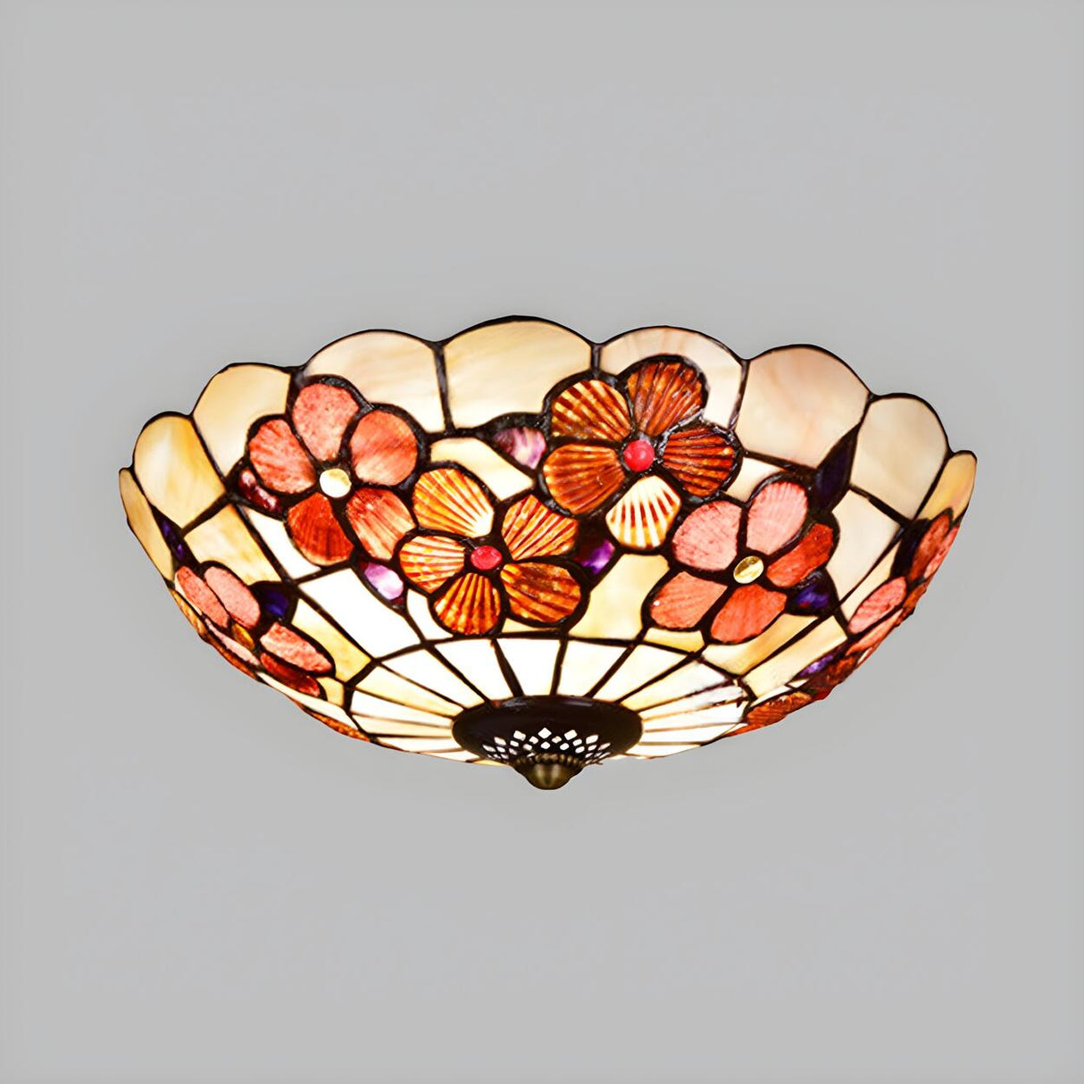Tiffany Flower Pattern Shell Glass Flush Mount Light Image - 8