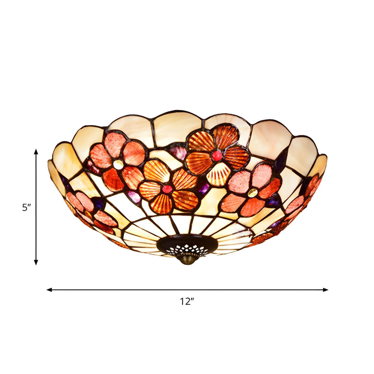 Tiffany Flower Pattern Shell Glass Flush Mount Light Image - 9