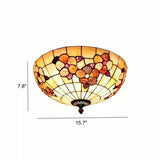 Tiffany Flower Pattern Shell Glass Flush Mount Light #size