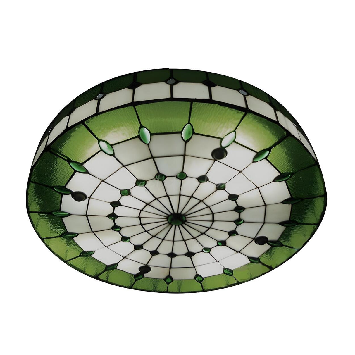 Tiffany Green Round Glass Flush Mount Ceiling Light Image - 3
