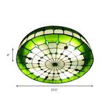 Tiffany Green Round Glass Flush Mount Ceiling Light Image - 4