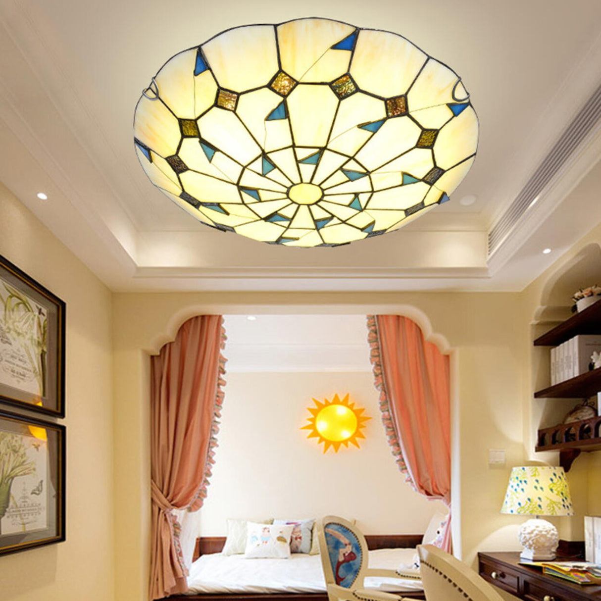 Tiffany Stained Glass Flush Mount Light Living Room Image - 6