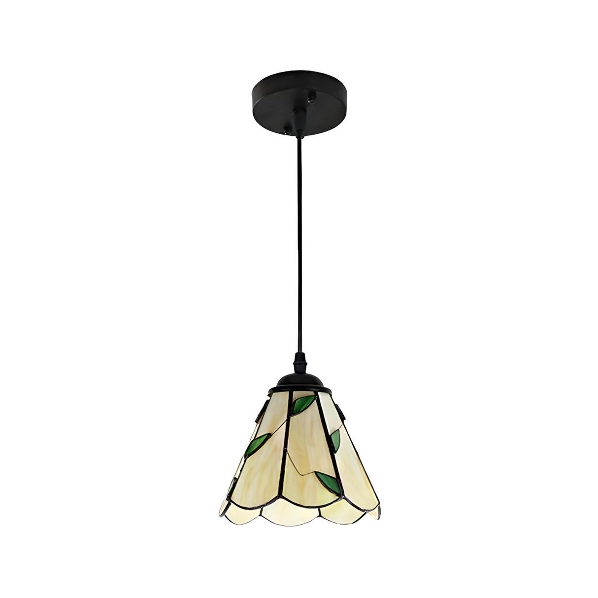 Tiffany Stained Glass Green Leaves Dome Pendant Light Image - 3