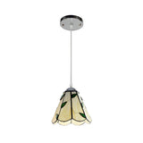 Tiffany Stained Glass Green Leaves Dome Pendant Light Image - 6