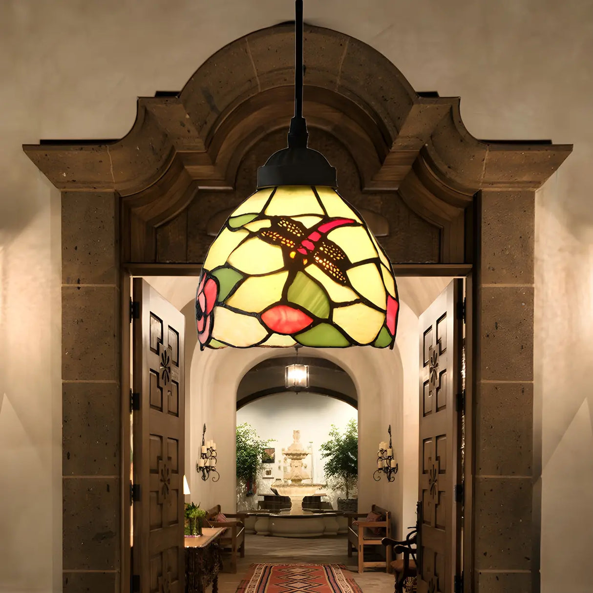 Tiffany Style Stained Glass Floral Pendant Light Dining Room Image - 8