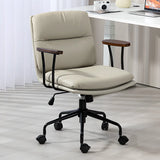 Tilt Ergonomic Off-White Swivel Leather Office Chair Image - 7