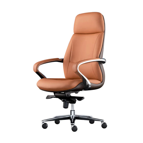 Tilt Mechanism Brown Executive Leather Swivel Office Chair Image - 2