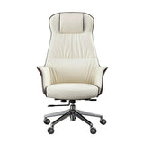 Tilt Mechanism Cream Swivel Leather Executive Office Chair Image - 5