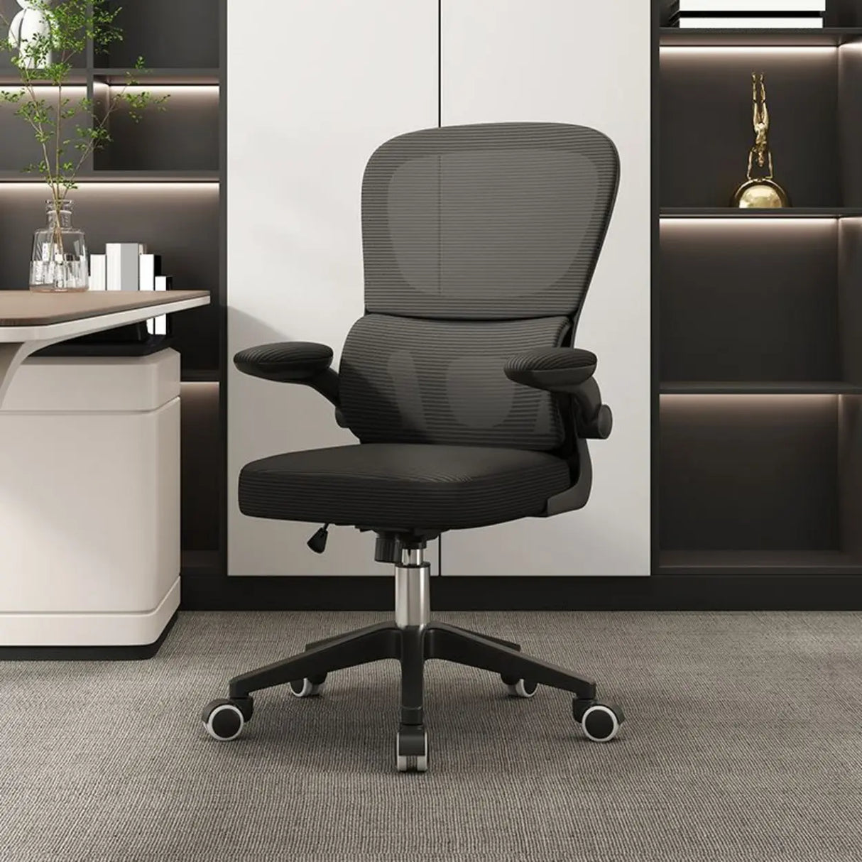 Tilt Mechanism Ergonomic Grey Adjustable Lumbar Office Chair Image - 11