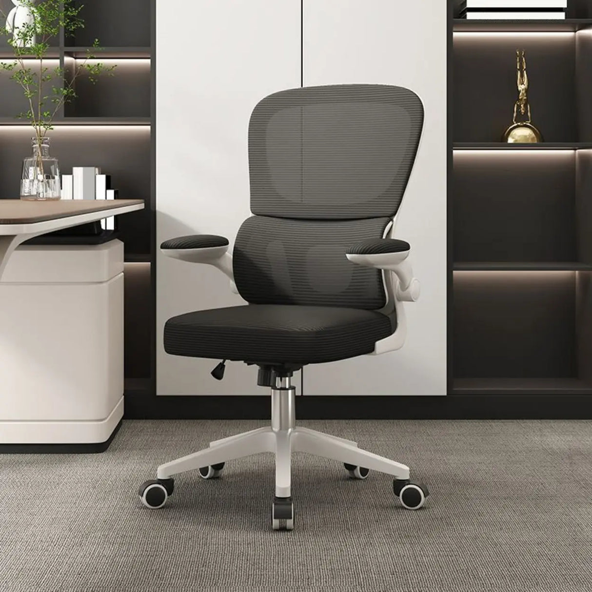 Tilt Mechanism Ergonomic Grey Adjustable Lumbar Office Chair Image - 13