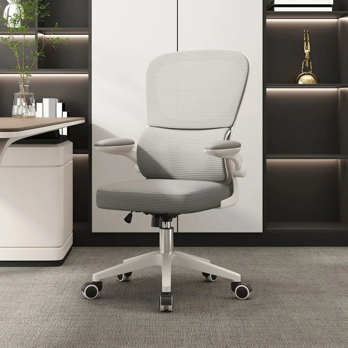 Tilt Mechanism Ergonomic Grey Adjustable Lumbar Office Chair Image - 15