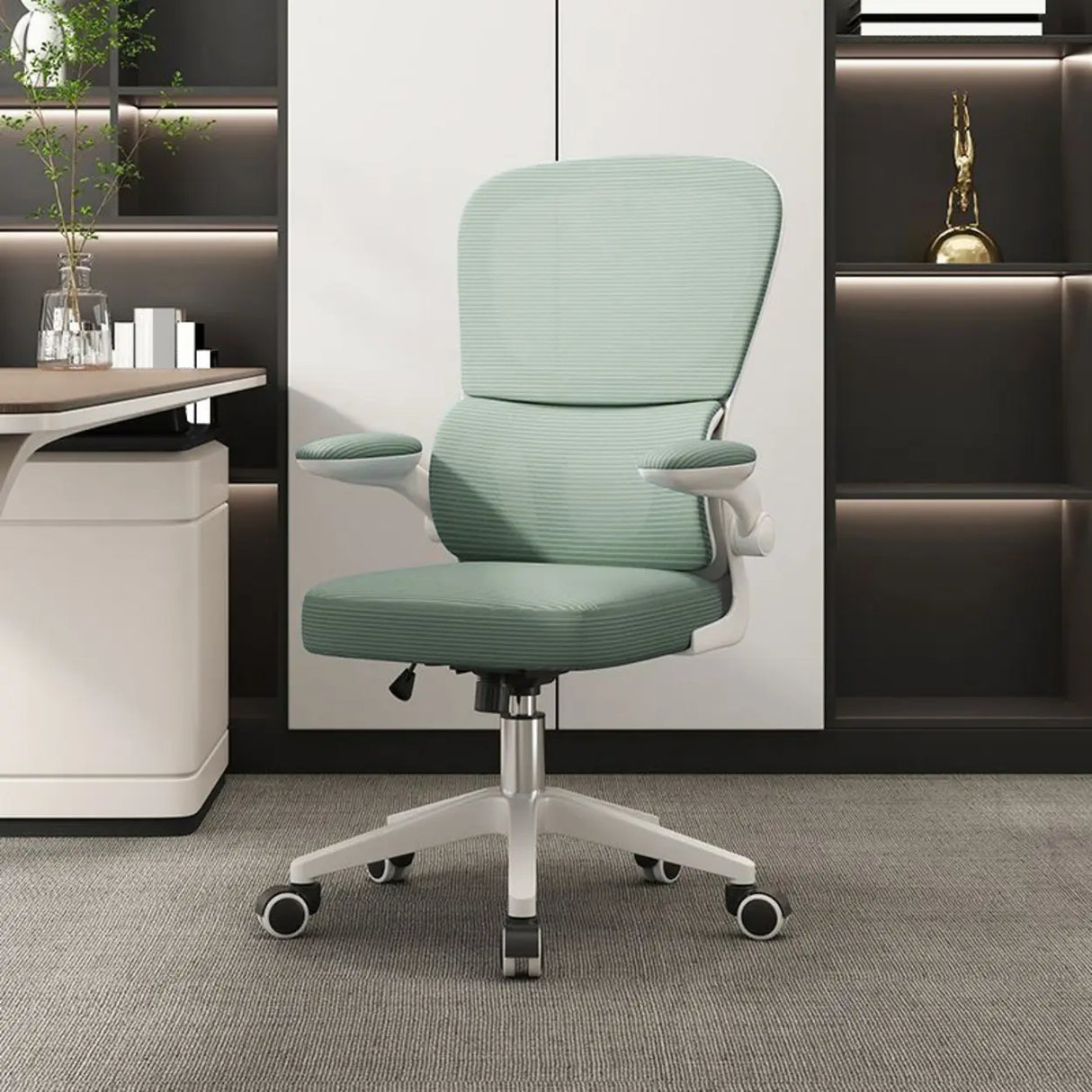 Tilt Mechanism Ergonomic Grey Adjustable Lumbar Office Chair Image - 18