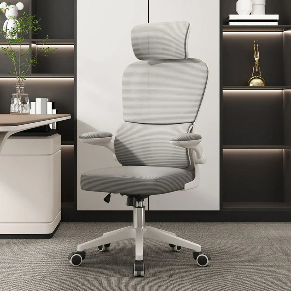 Tilt Mechanism Ergonomic Grey Adjustable Lumbar Office Chair Image - 5