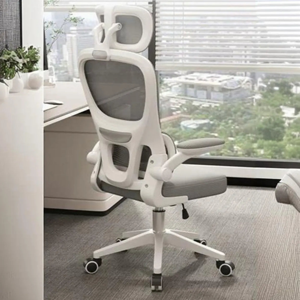 Tilt Mechanism Ergonomic Grey Adjustable Lumbar Office Chair Image - 6