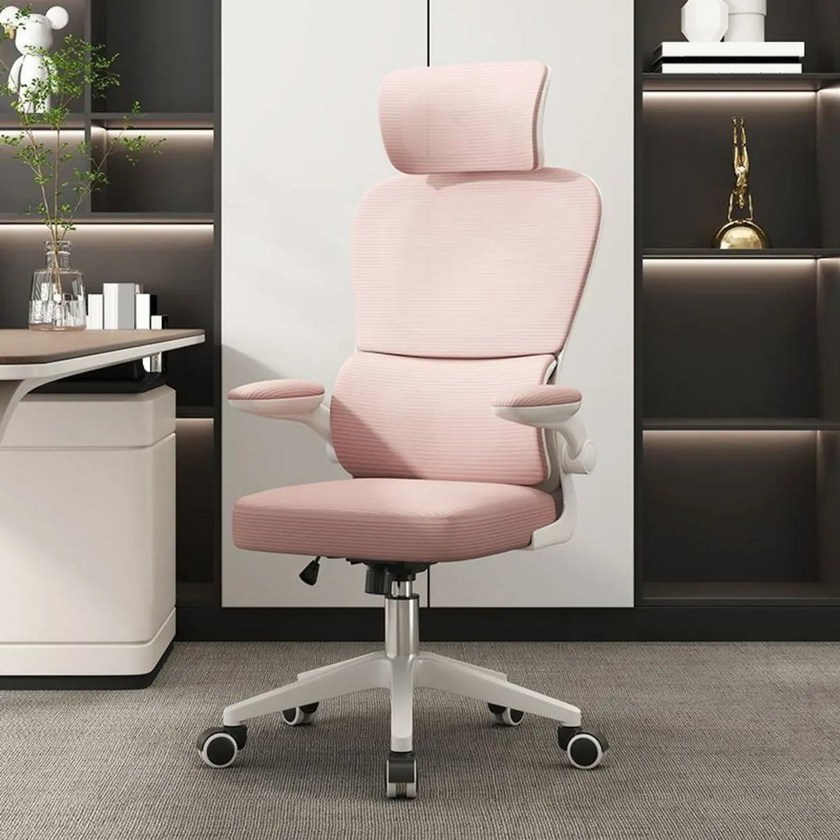 Tilt Mechanism Ergonomic Grey Adjustable Lumbar Office Chair Image - 7