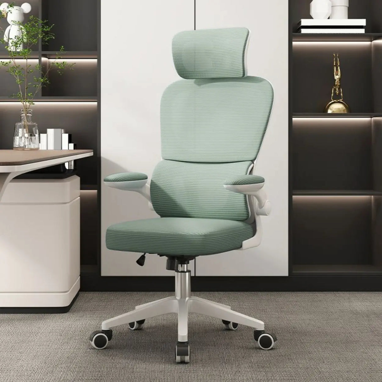 Tilt Mechanism Ergonomic Grey Adjustable Lumbar Office Chair Image - 9