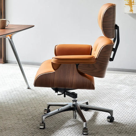 Tilt Mechanism Ergonomic Wood Swivel Leather Office Chair Image - 1