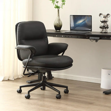 Tilt Mechanism Fixed Arms Swivel Nylon Leather Office Chair Image - 1