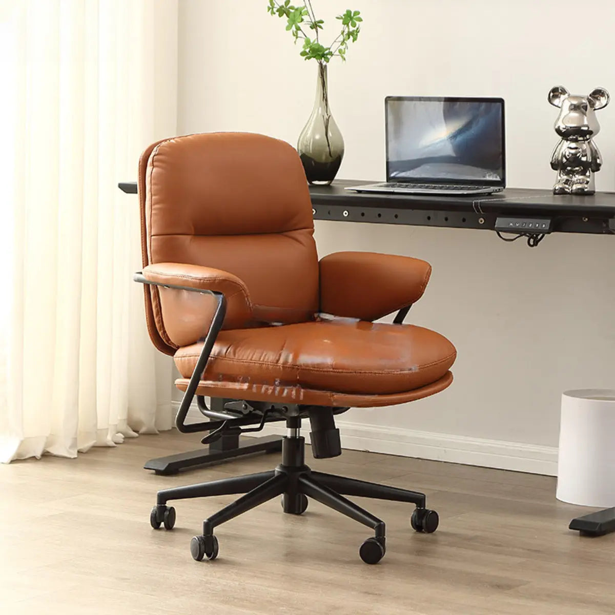 Tilt Mechanism Fixed Arms Swivel Nylon Leather Office Chair Image - 10
