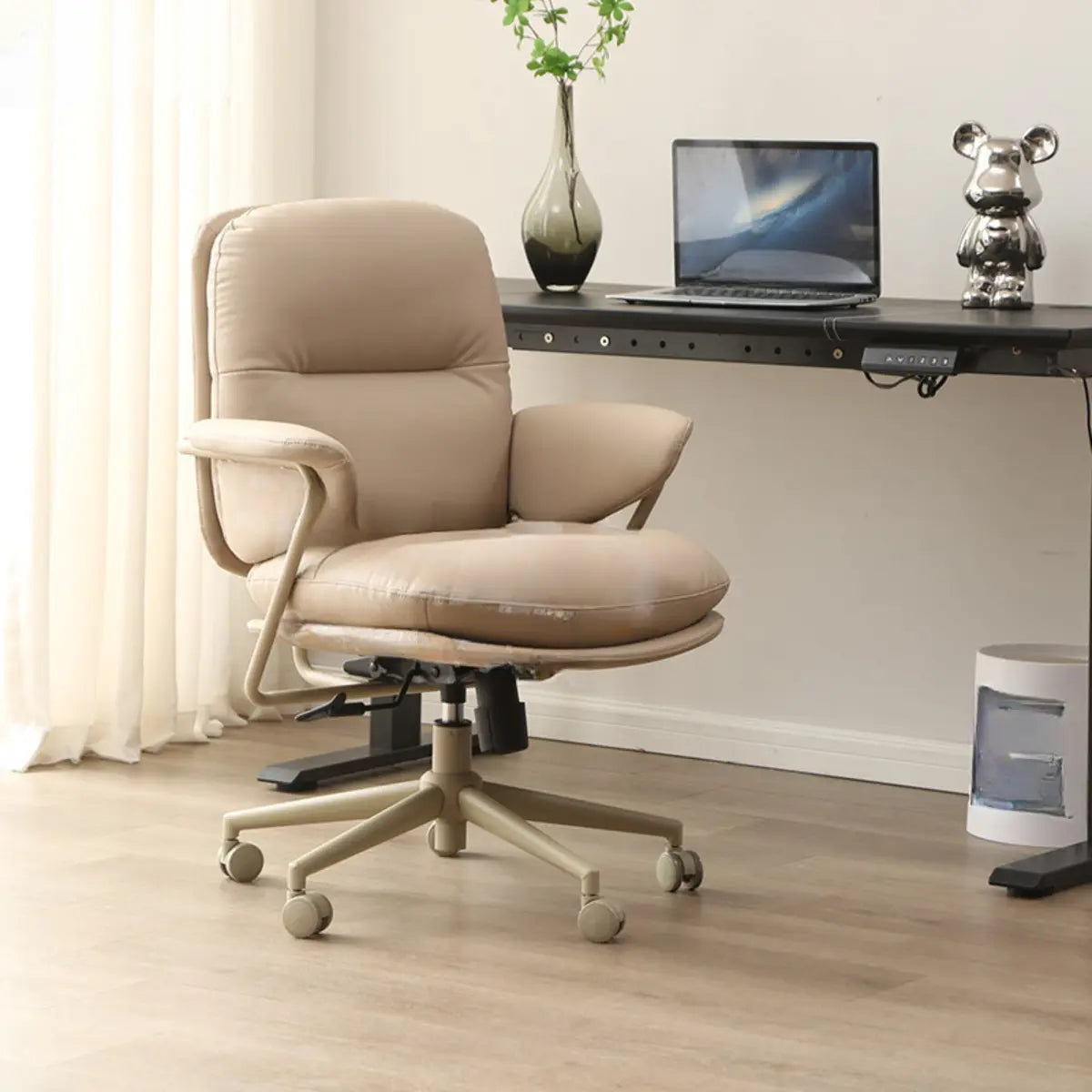 Tilt Mechanism Fixed Arms Swivel Nylon Leather Office Chair Image - 11