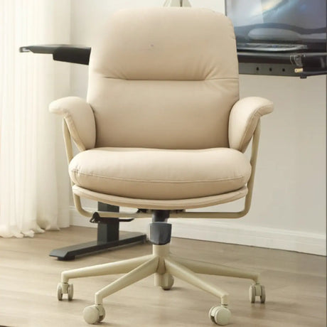 Tilt Mechanism Fixed Arms Swivel Nylon Leather Office Chair Image - 2