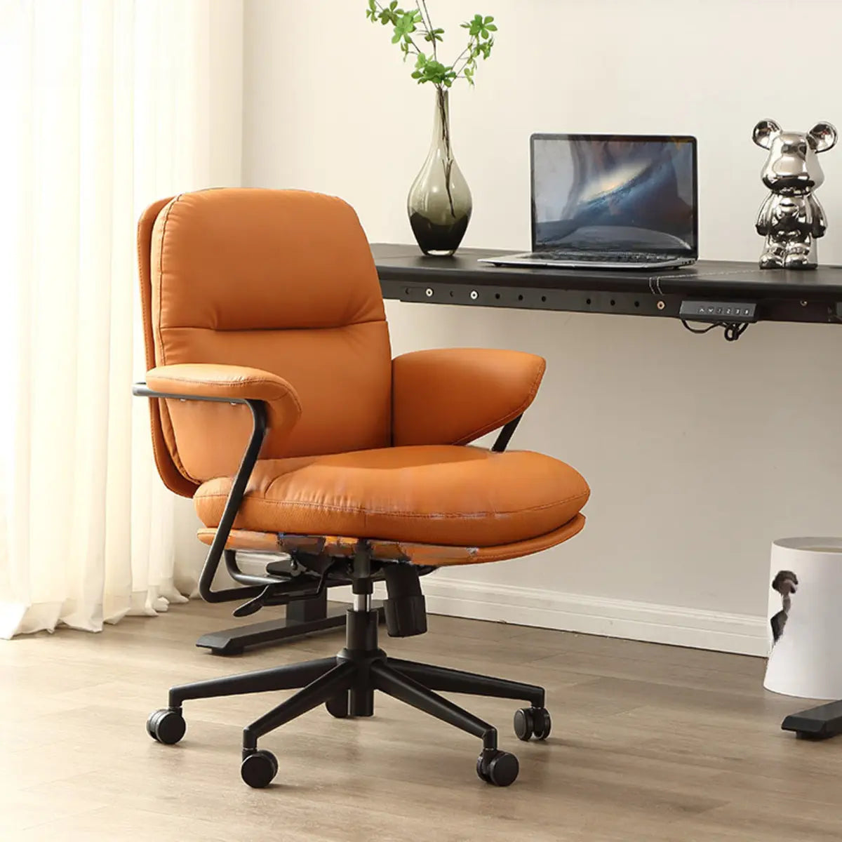 Tilt Mechanism Fixed Arms Swivel Nylon Leather Office Chair Image - 3