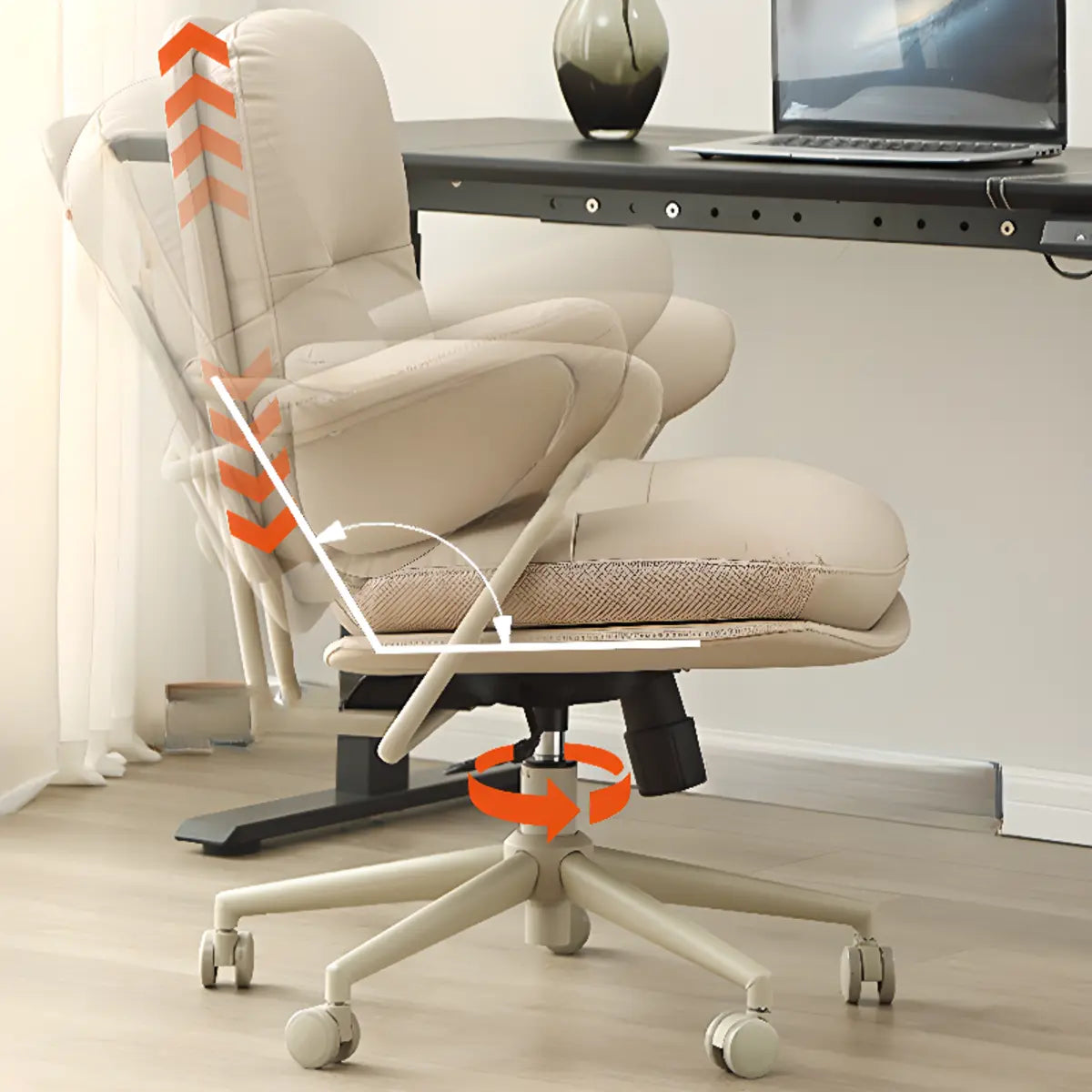 Tilt Mechanism Fixed Arms Swivel Nylon Leather Office Chair Image - 7