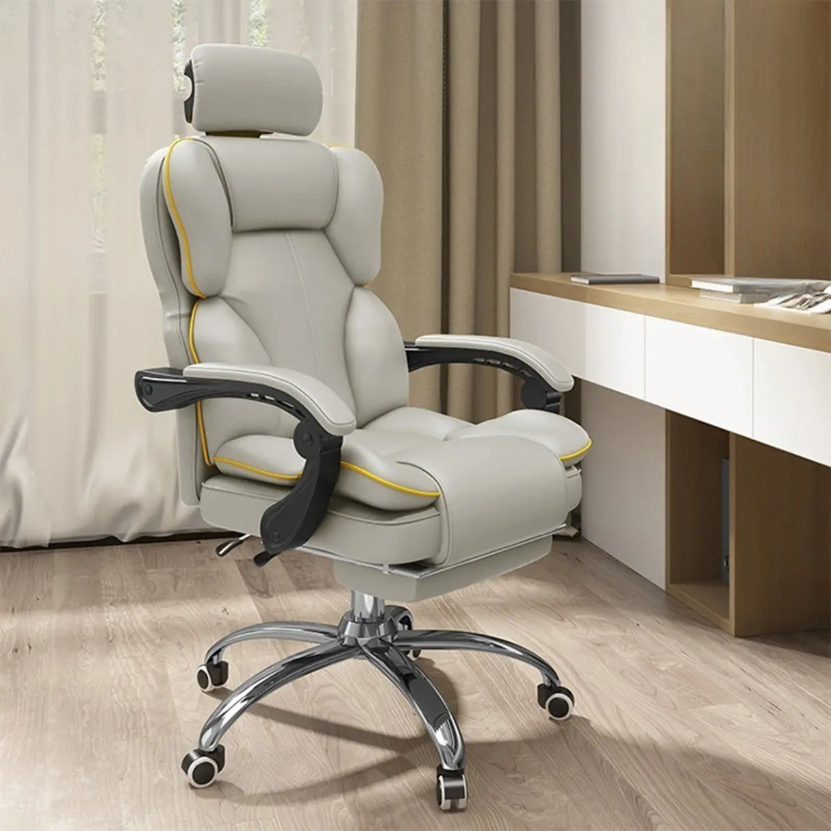 Tilt Mechanism Steel Frame Swivel Leather Task Office Chair Image - 11