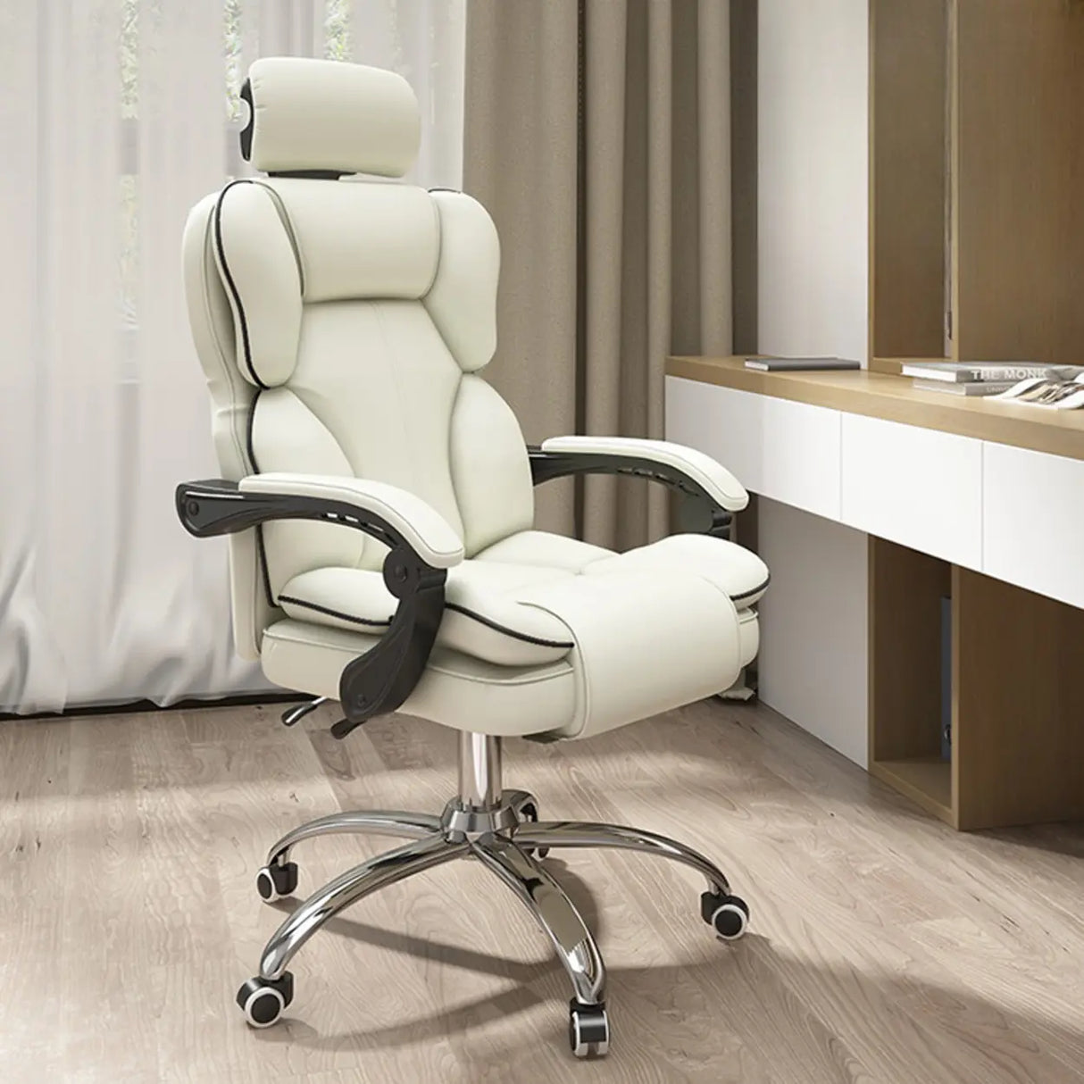 Tilt Mechanism Steel Frame Swivel Leather Task Office Chair Image - 15