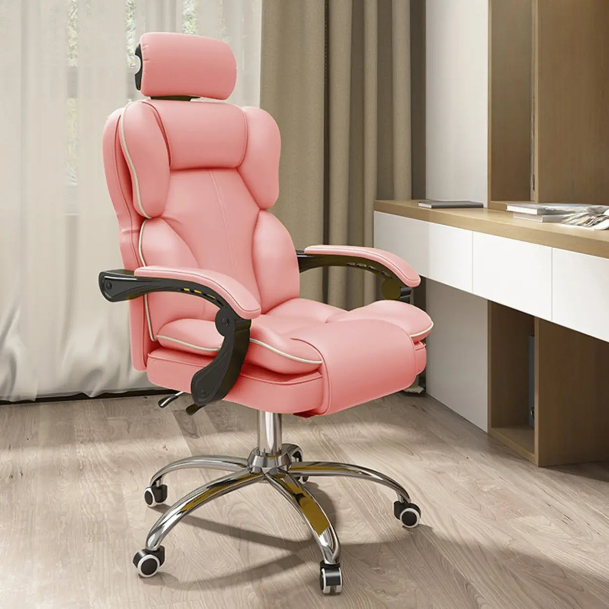 Tilt Mechanism Steel Frame Swivel Leather Task Office Chair Image - 18