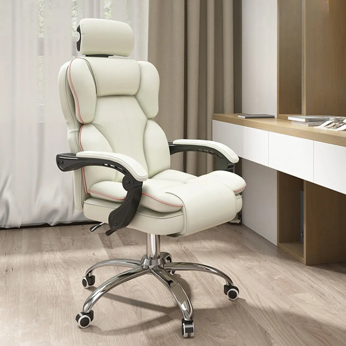 Tilt Mechanism Steel Frame Swivel Leather Task Office Chair Image - 19