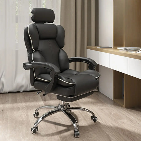 Tilt Mechanism Steel Frame Swivel Leather Task Office Chair Image - 2