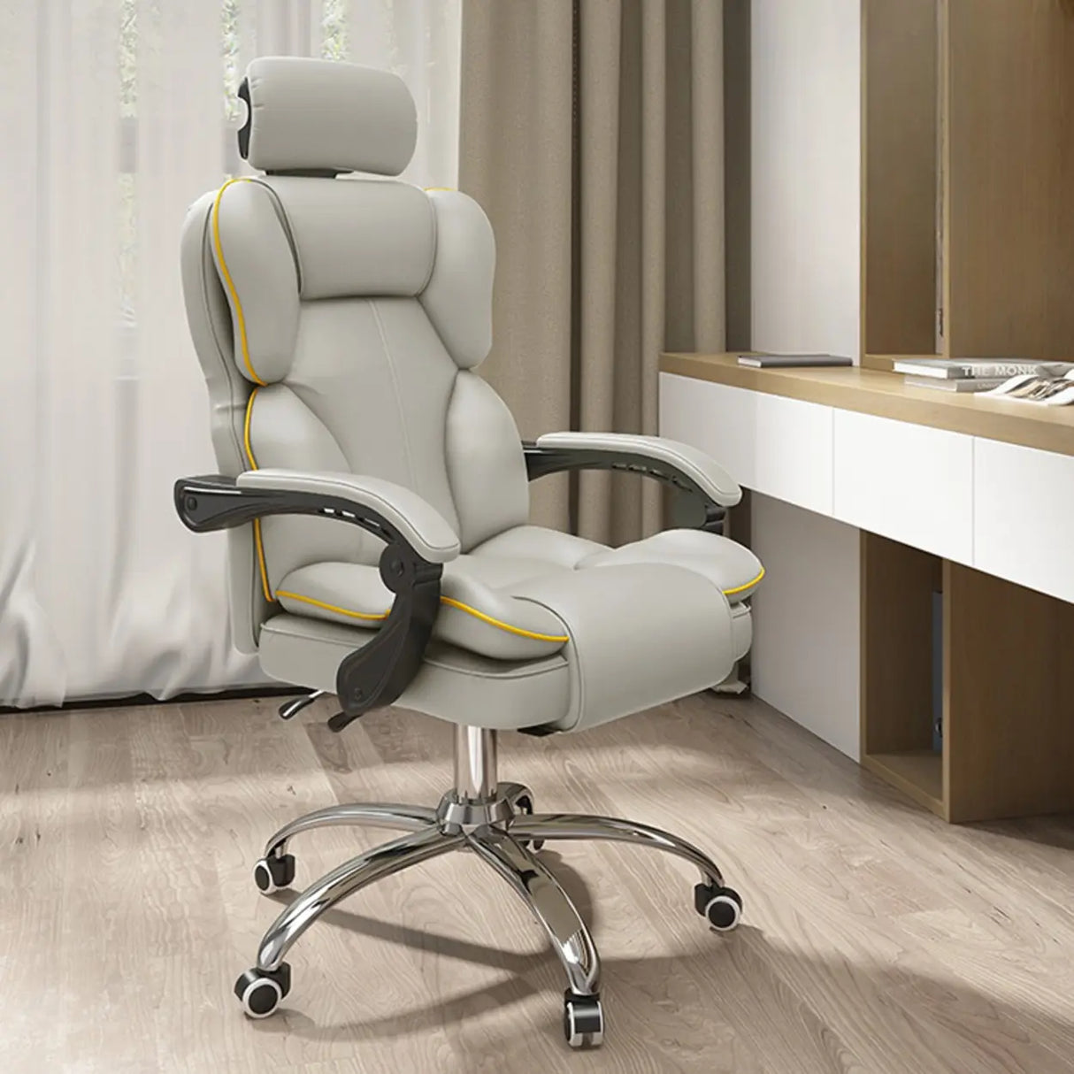 Tilt Mechanism Steel Frame Swivel Leather Task Office Chair Image - 21