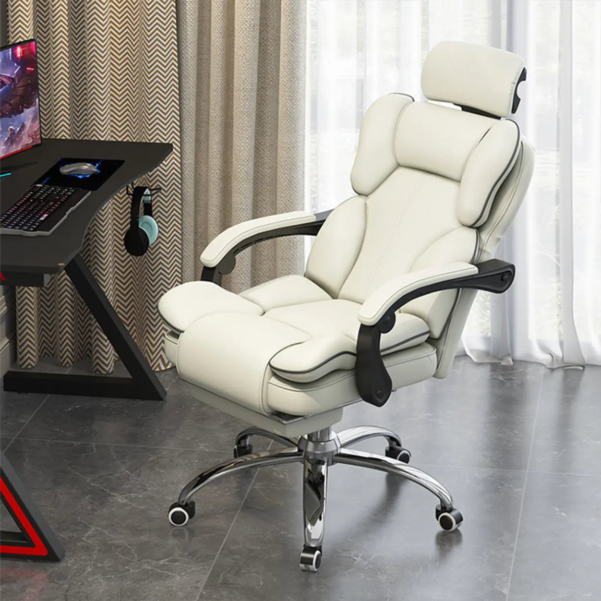 Tilt Mechanism Steel Frame Swivel Leather Task Office Chair Image - 3