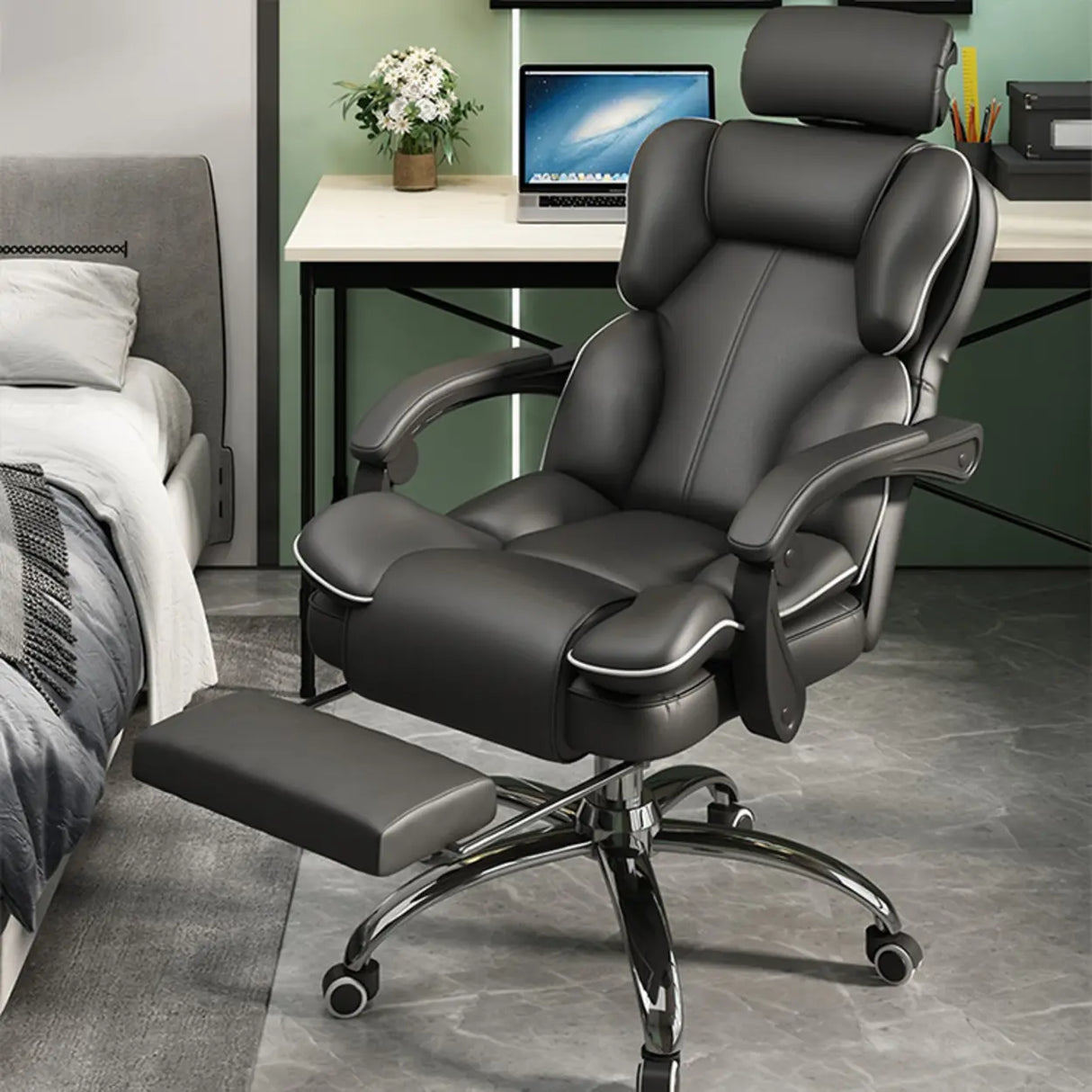Tilt Mechanism Steel Frame Swivel Leather Task Office Chair Image - 4