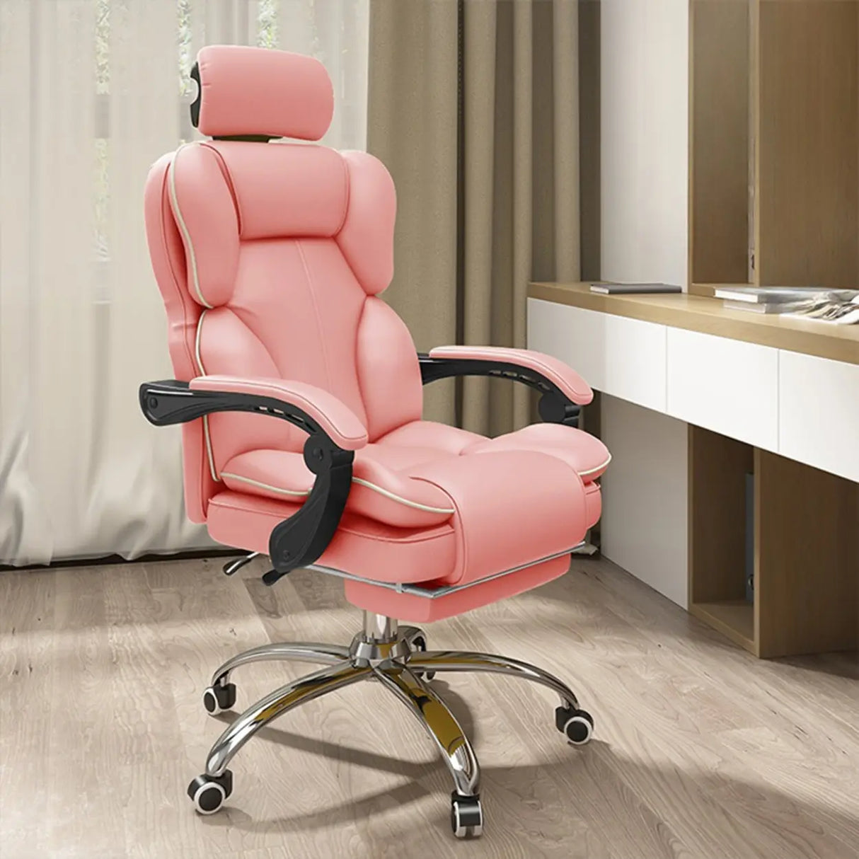 Tilt Mechanism Steel Frame Swivel Leather Task Office Chair Image - 5