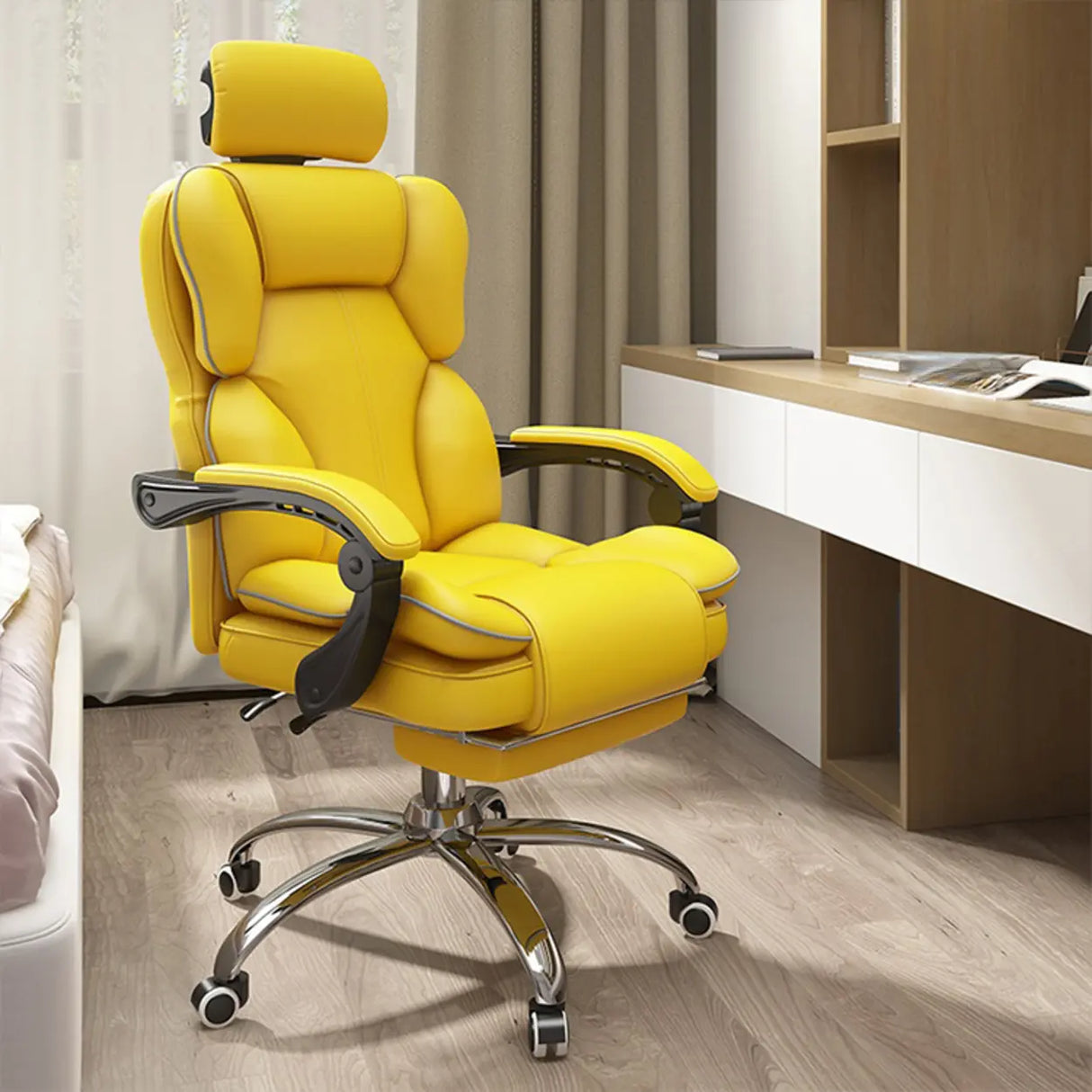 Tilt Mechanism Steel Frame Swivel Leather Task Office Chair Image - 6