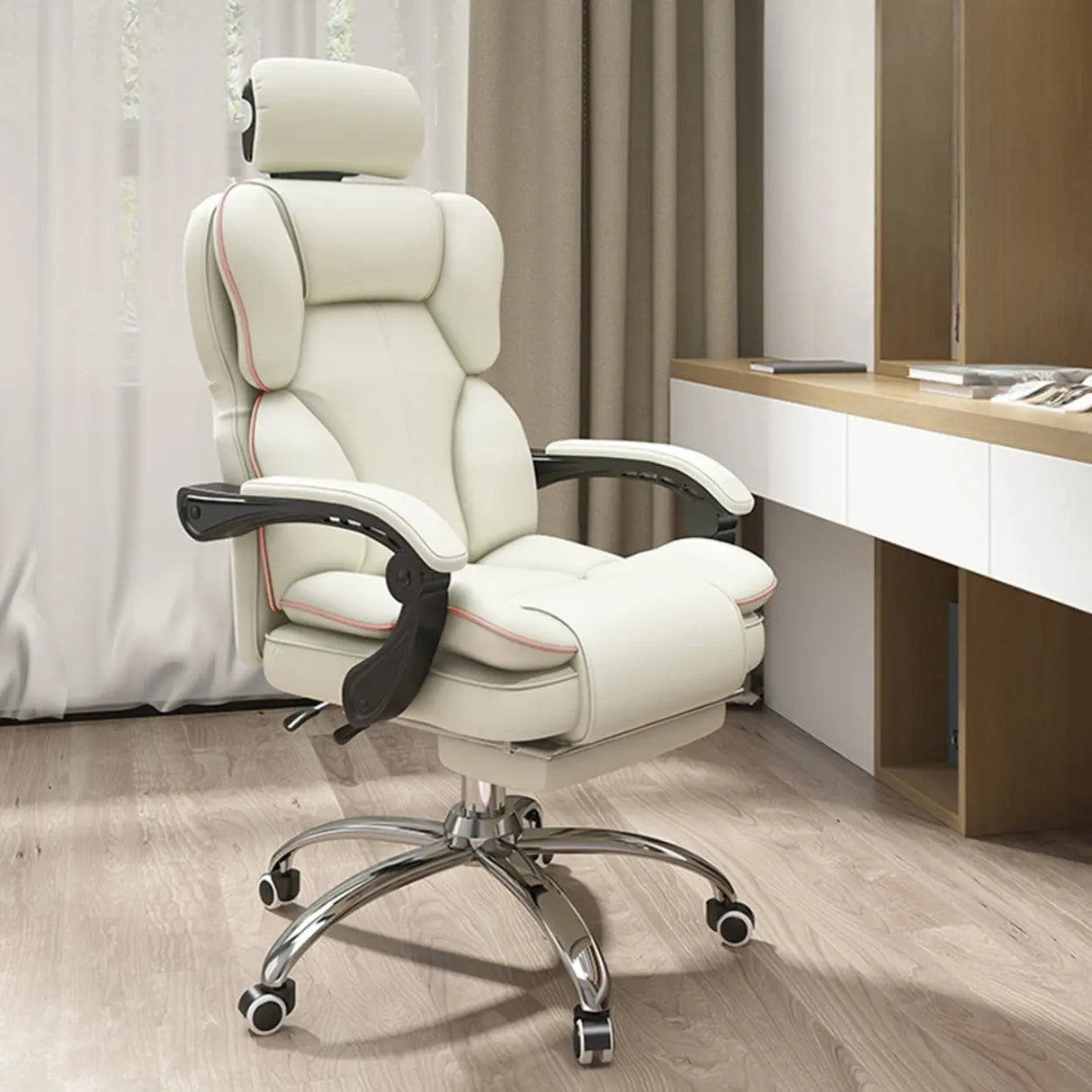 Tilt Mechanism Steel Frame Swivel Leather Task Office Chair Image - 7