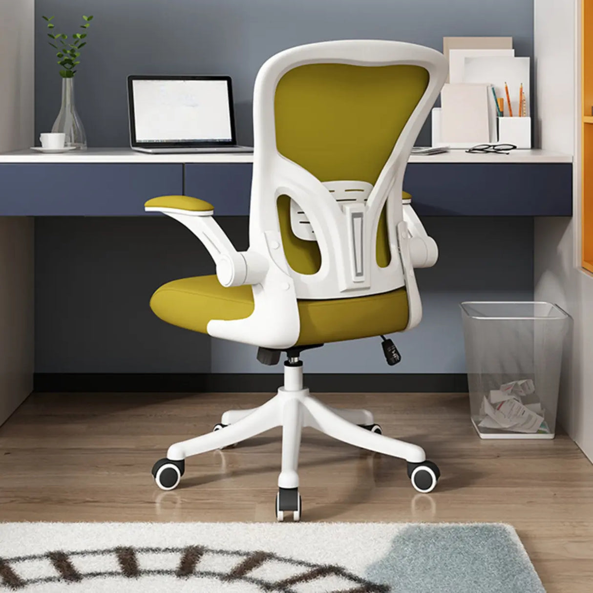 Tilt Mechanism Swivel Lumbar Support White Mesh Office Chair Image - 11
