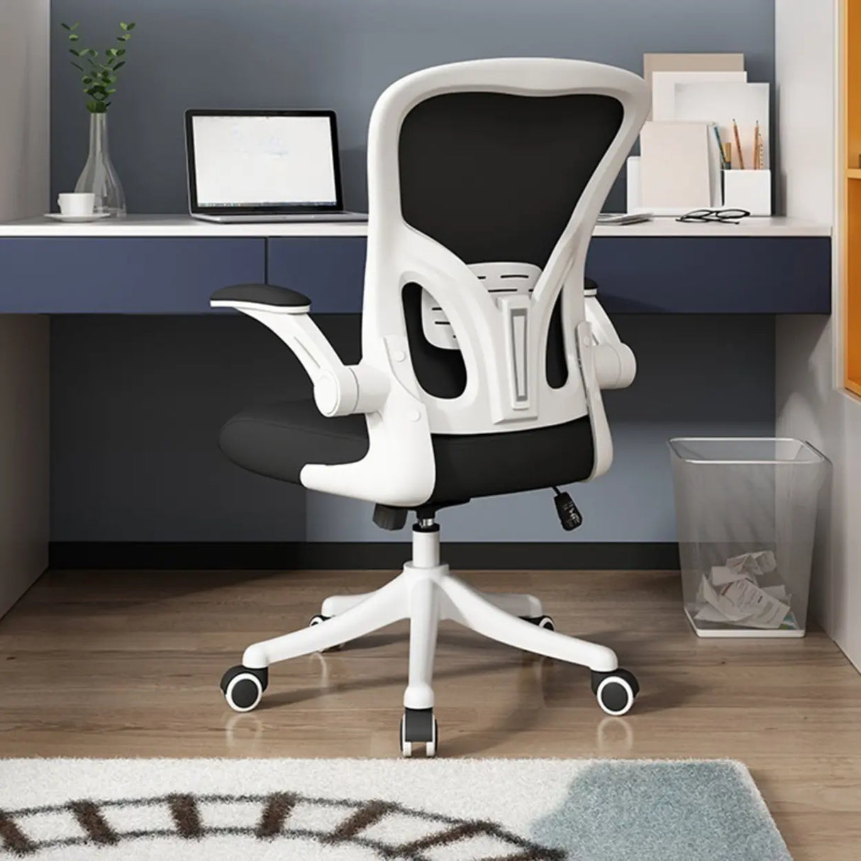 Tilt Mechanism Swivel Lumbar Support White Mesh Office Chair Image - 3