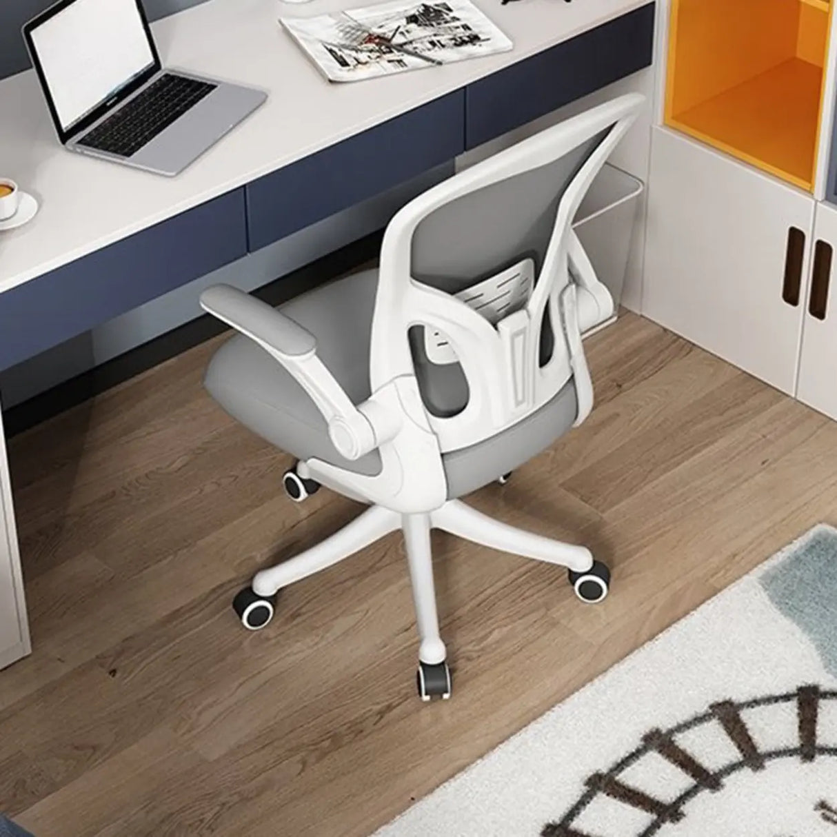 Tilt Mechanism Swivel Lumbar Support White Mesh Office Chair Image - 4