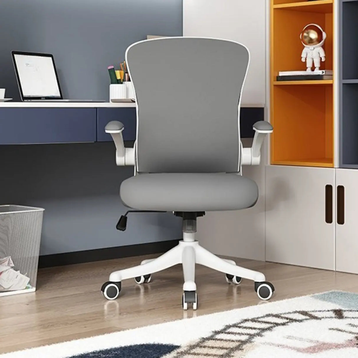 Tilt Mechanism Swivel Lumbar Support White Mesh Office Chair Image - 6