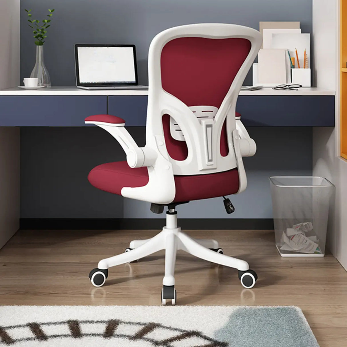 Tilt Mechanism Swivel Lumbar Support White Mesh Office Chair Image - 7