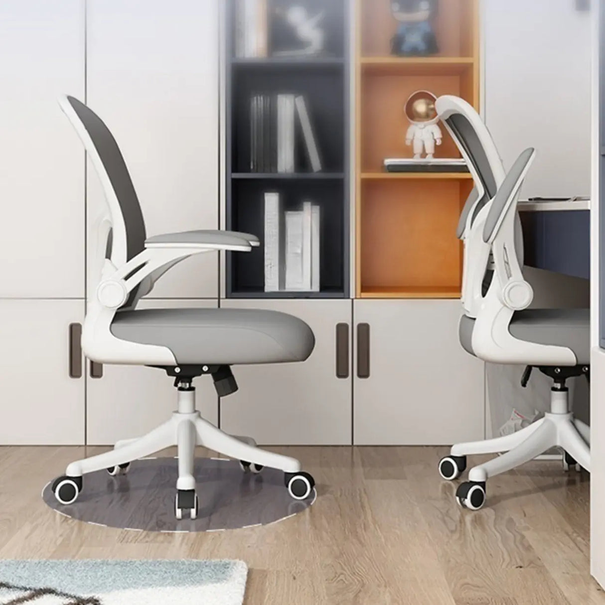 Tilt Mechanism Swivel Lumbar Support White Mesh Office Chair Image - 8