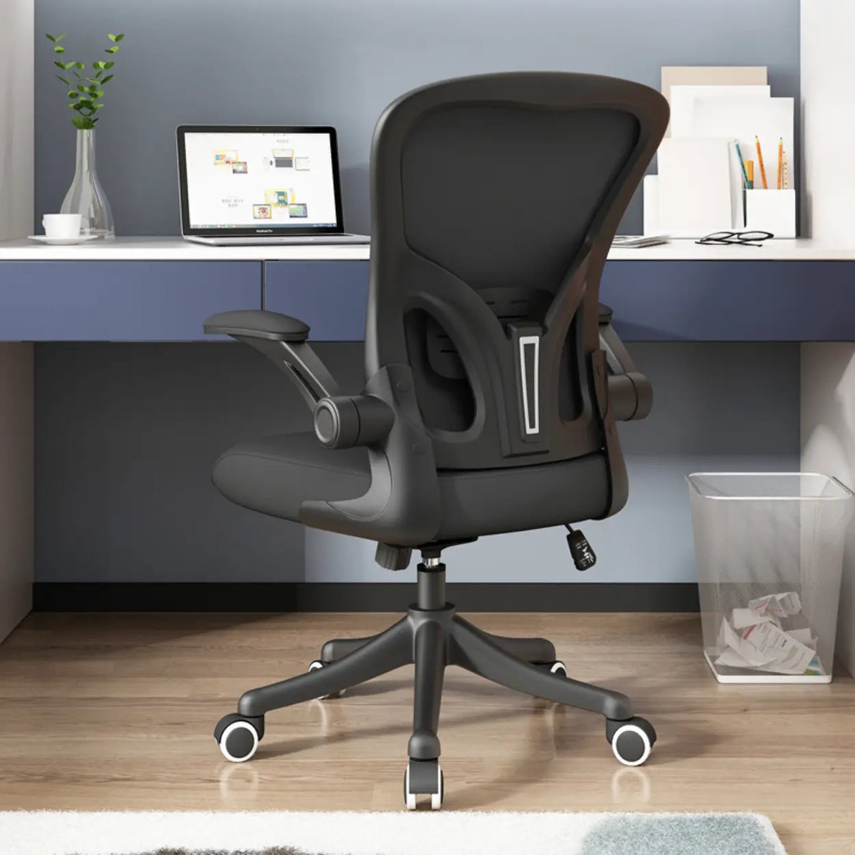 Tilt Mechanism Swivel Lumbar Support White Mesh Office Chair Image - 9