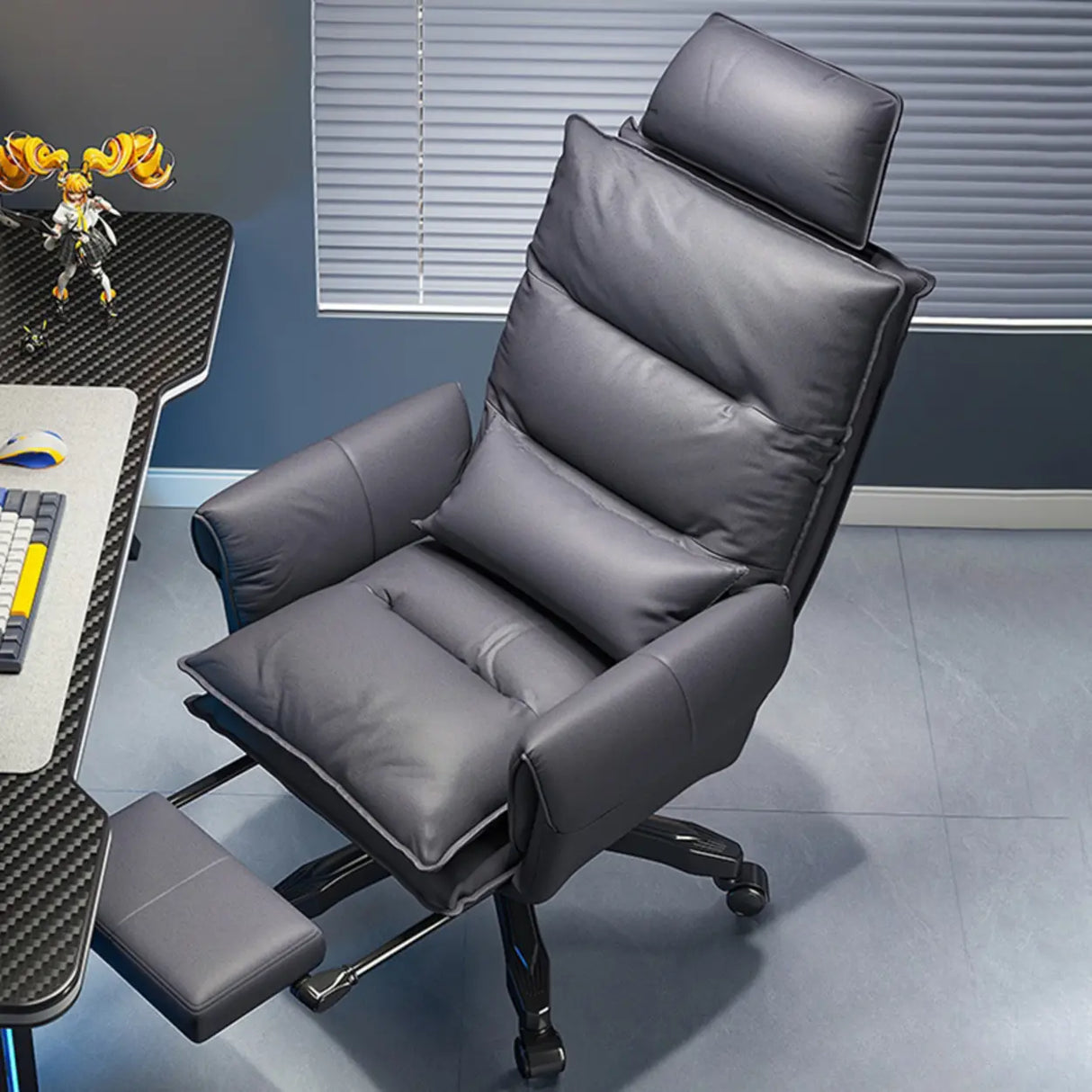 Tilt Swivel Ergonomic Recliner Gray Leather Office Chair Image - 1